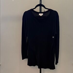 LOFT Classic Black Long Sleeve Sweater with waffle knit arms.